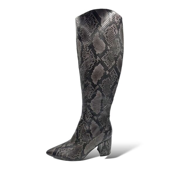 Marc‎ Fisher Women's Retie 2  Gray Leather Snake Skin Look Boots 8M US - Picture 1 of 14